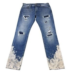 PRPS Le Sabre Distressed Patchwork Acid Wash Slim Tapered Jeans 36x34